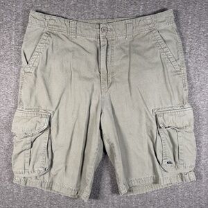 Quiksilver Cargo Shorts Mens 34 Olive Green Cotton Relaxed Fit Skate Surf Y2K